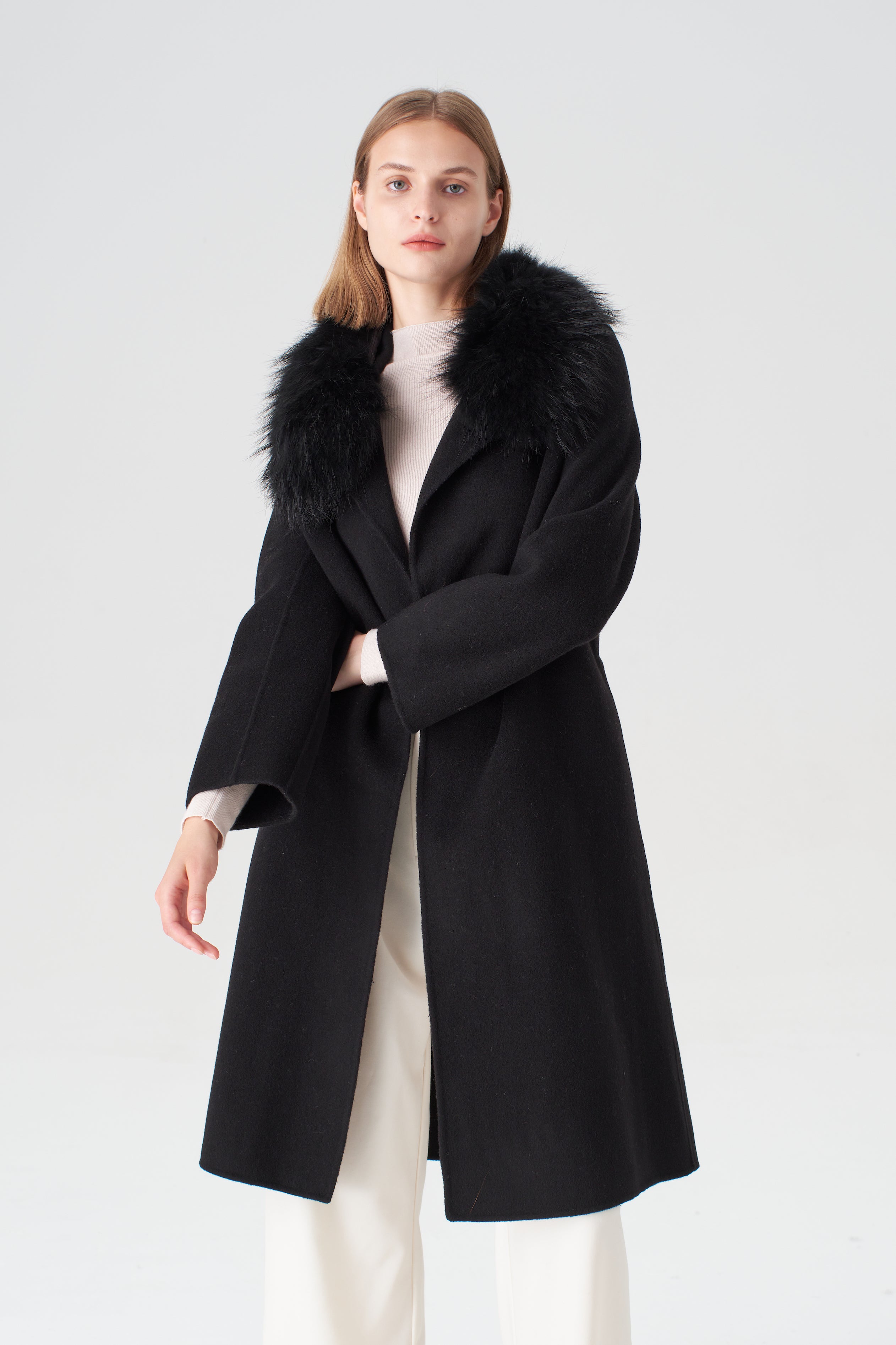 Cashmere Coat with Detachable Fur Collar – Pissenlit